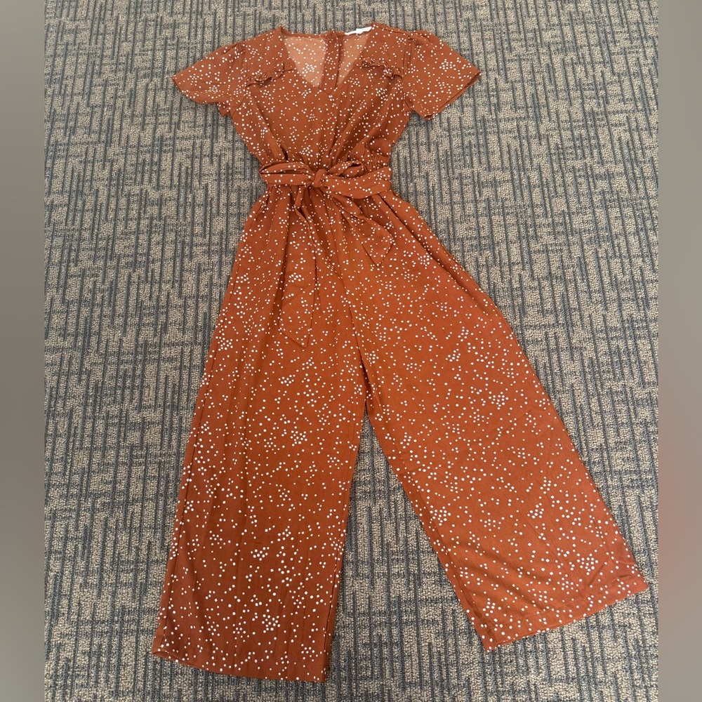 DownEast Rust and White Polkadot Jumpsuit